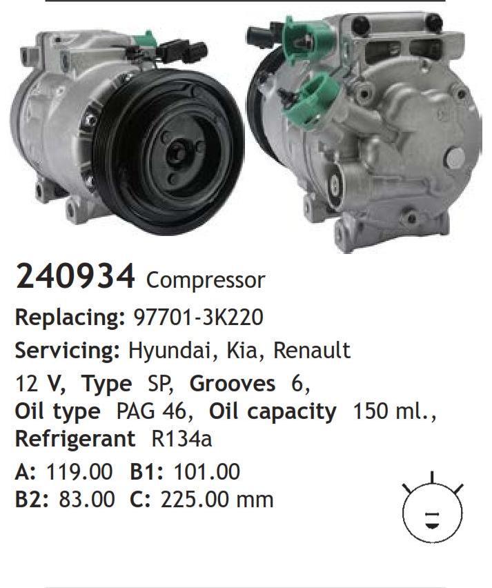 	240934 Compressor  Hyundai Kia Renault	